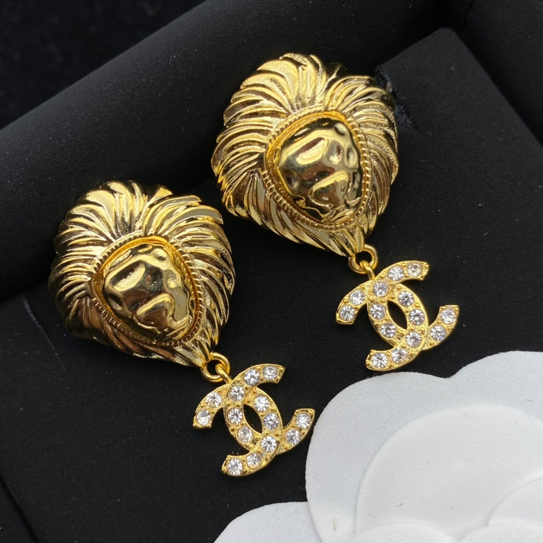 2025 Lion Head Diamond Drop Earrings
