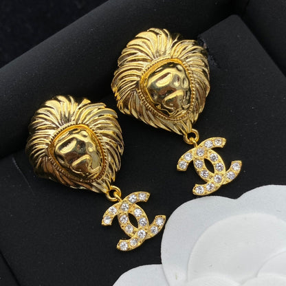 2025 Lion Head Diamond Drop Earrings