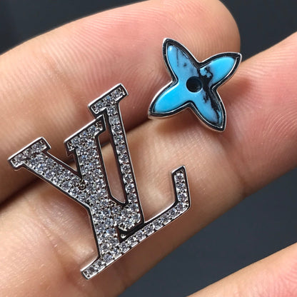 2025 Sapphire Full Diamond Asymmetric Stud Earrings