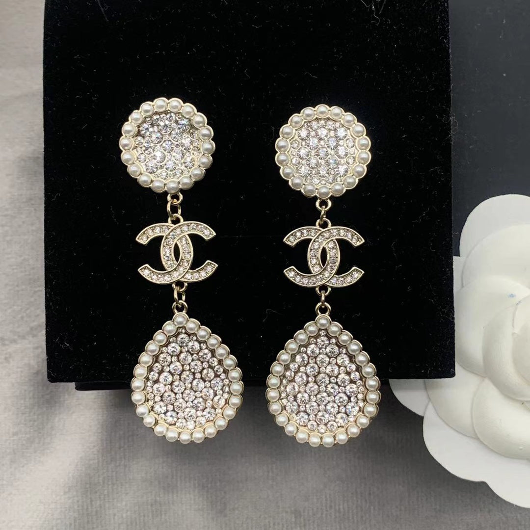 2025 Full Diamond Pearl Earrings
