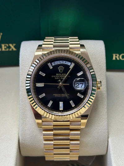 Gold President Datejust 40mm Black Diamond Rectangular Dial - 228238 - New Watch for 2025