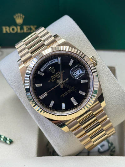 Gold President Datejust 40mm Black Diamond Rectangular Dial - 228238 - New Watch for 2025